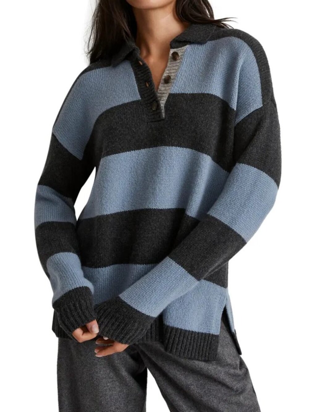 Madewell Rugby Stripe Polo Sweater Boyfriend Oversized Cozy | Size S